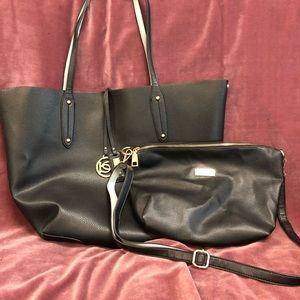 Faux leather bebe black tote + purse
